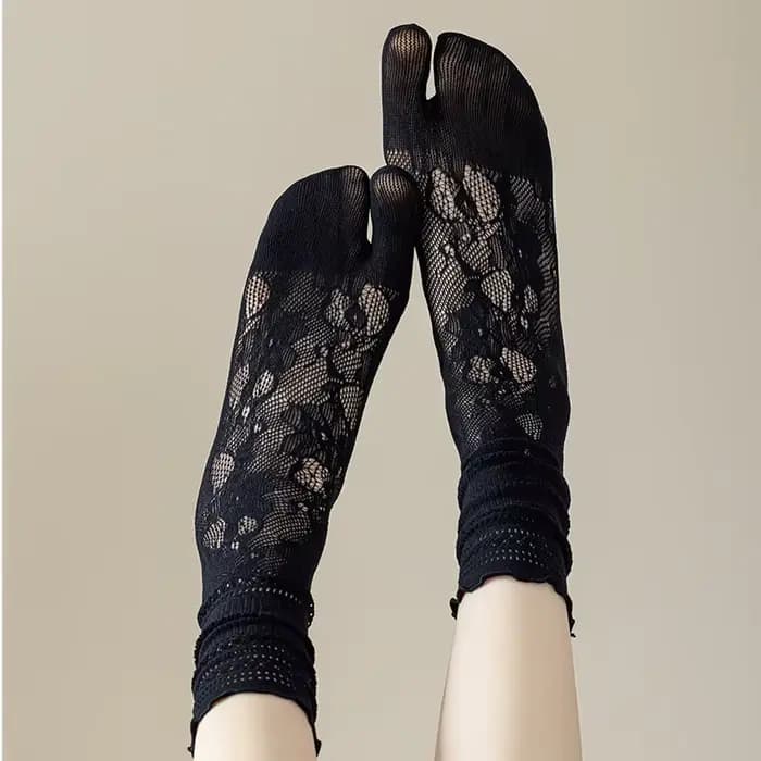 Mode japonaise Tabi orteil chaussettes femmes été Sexy dentelle deux doigts