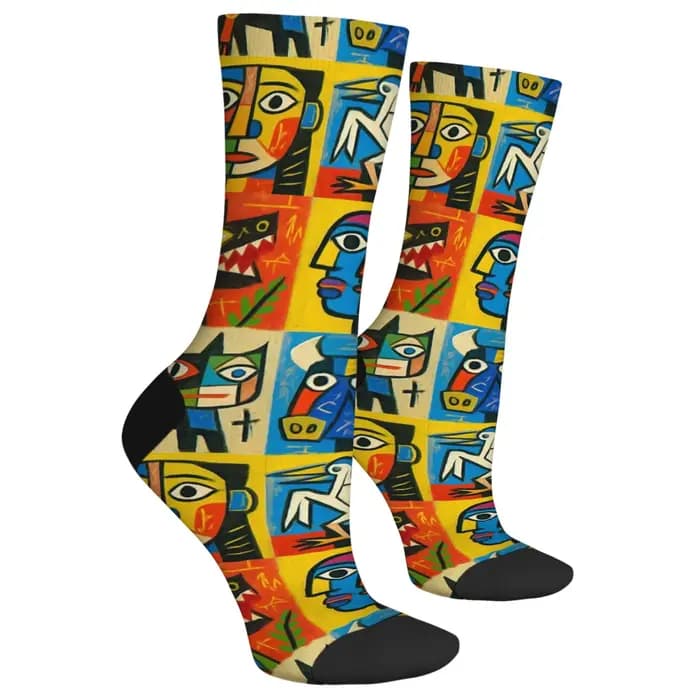 Chaussettes fantaisie à motifs abstraits, style rétro, mode streetwear, chaussettes pour hommes, confortables, respirantes, chaussettes de sport décontractées pour l'extérieur