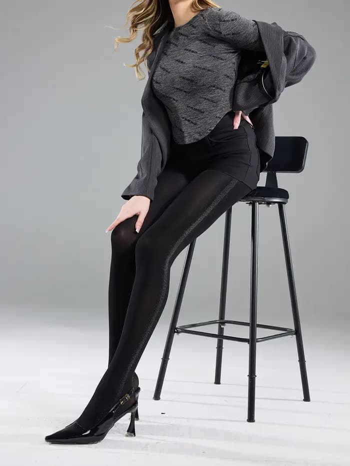 Collants noirs opaques très élastiques et sexy avec bande latérale à paillettes Galaxy
