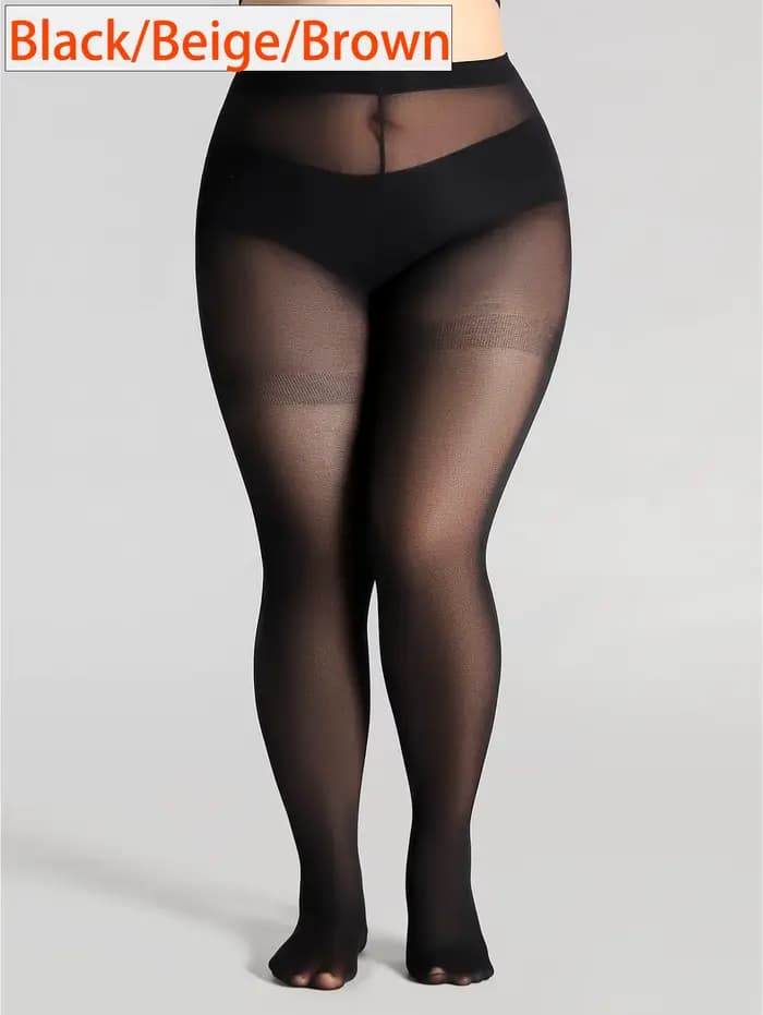 1 Paire de Collants Grande Taille Transparents Noirs/Beige/Marron avec Dessus Opaque et Effet Gainant