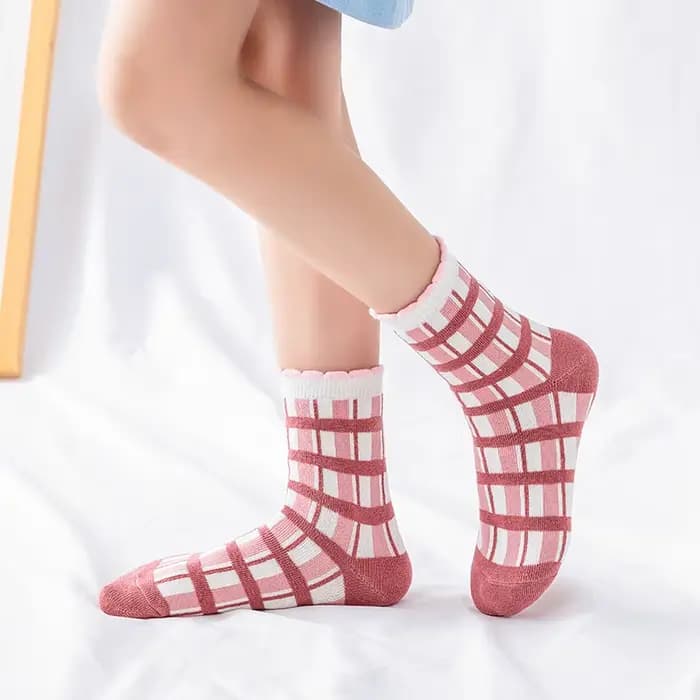 5 paires fleur rose tricot chaud pour enfants chaussettes pour filles