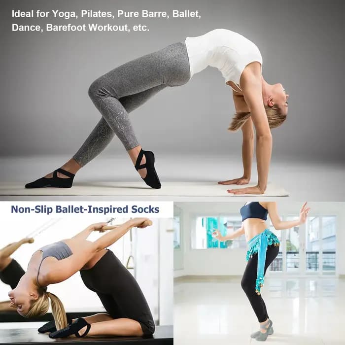 Chaussettes antidérapantes pour femmes, chaussettes de yoga, de pilates, de danse, de fitness et de sport