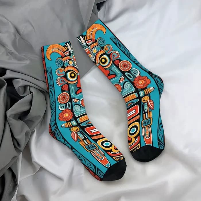 Chaussettes imprimées de dessin animé Totem indien nord-américain