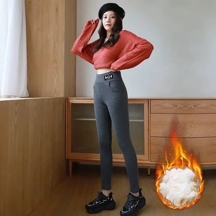 ​ ​ Leggings thermiques doublés en polaire pour femmes, collants chauds d'hiver, ceinture antidérapante, Streetwear d'extérieur, pantalons de Yoga, peluche haute densité ​ ​