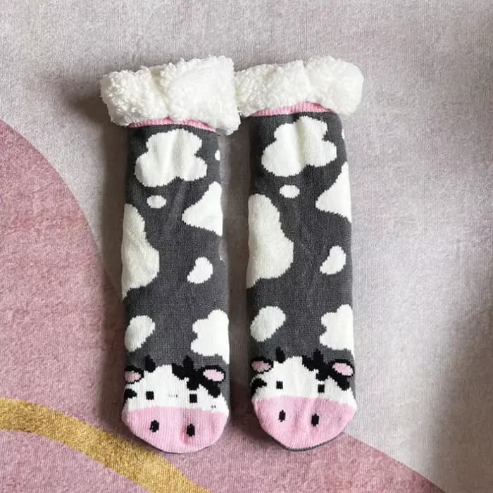 Chaussette thermique en peluche pour femme, chaussette moelleuse floue, chaussette de sol pour femme, cadeau de Noël, chaud, non ald, sommeil à la maison, doux, flamant rose, hiver