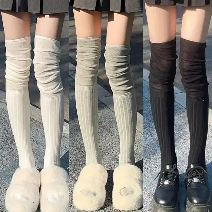 Bas de cuisse hauts pour femmes, chaussettes longues, sur le genou, thermique, chaud, coton, tube haut, leggings, monochromatique, document, femme, chimdécontracté