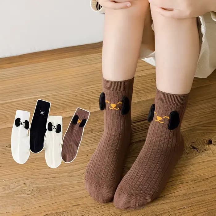 4 paires de chaussettes d'automne pour enfants de 1 à 12 ans, chaussettes tricotées en coton avec chien brodé de dessin animé mignon pour filles et garçons, chaussettes de sport scolaires
