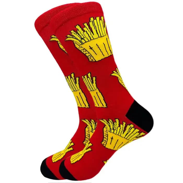 Sports flou athlétique automne hiver mode longue chaussette dessin animé nourriture frites hamburgers vaches bière