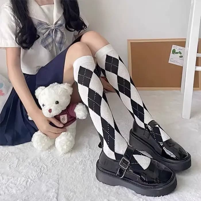Chaussettes femmes diamant motif à carreaux