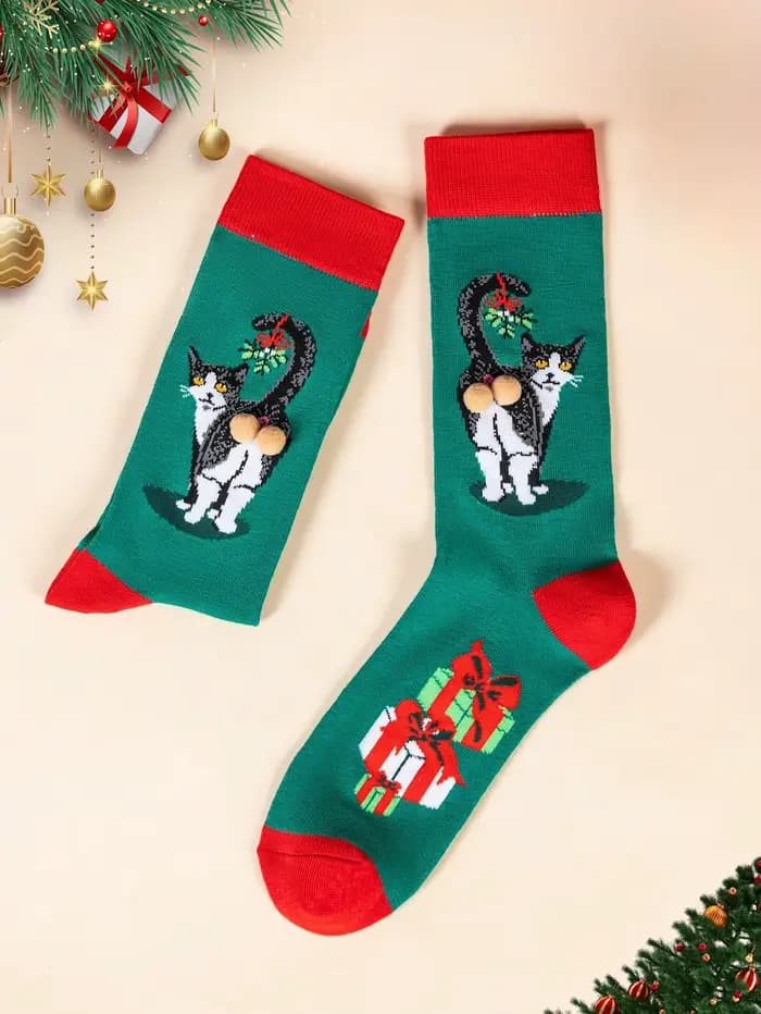 3/5 paires de chaussettes de noël unisexes avec motif d'œuf et de chat amusant, personnage de dessin animé, cadeau du nouvel an