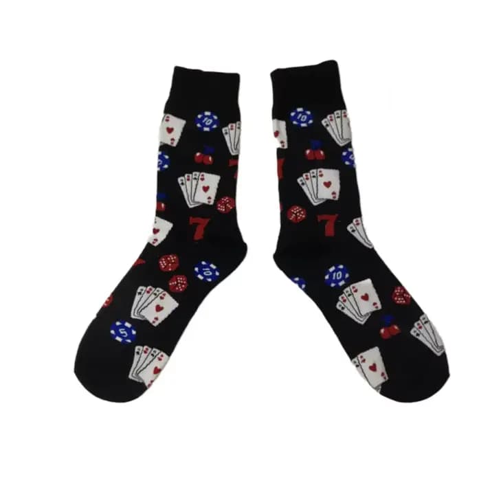 MYORED une paire de nouvelles chaussettes en coton motif de dés de poker tendance de la mode chaussettes mi-tube décontractées pour hommes