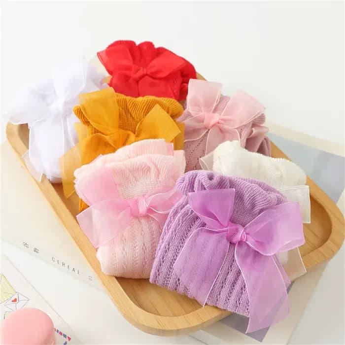 Bas longs pour bébés filles de 0 à 24 mois, chaussettes princesse de couleur unie, mignonnes avec nœud papillon, respirantes, à bouche ample, au-dessus du genou