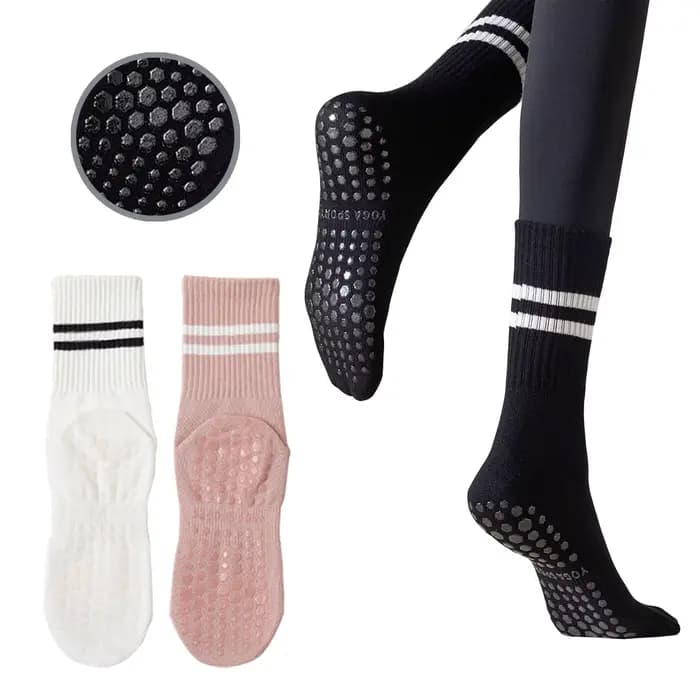 2 paires de chaussettes Pilates pour femmes avec poignées