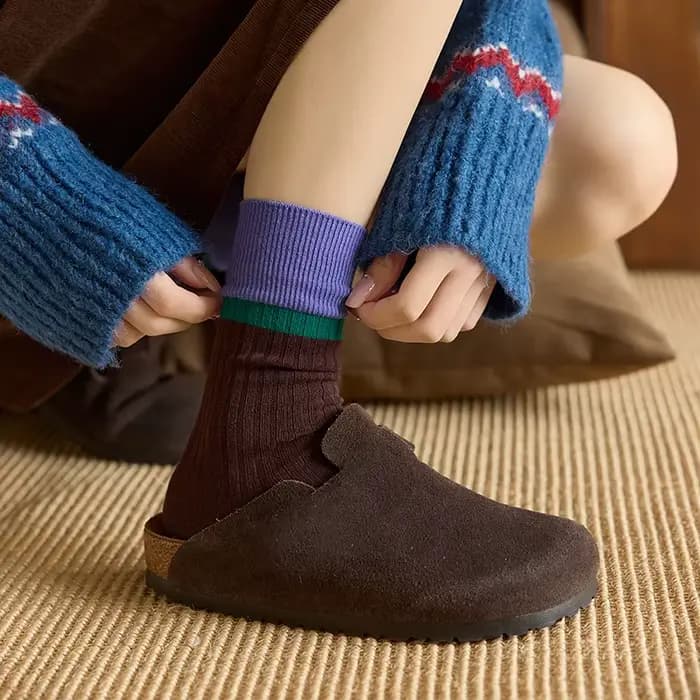 Chaussettes rétro pour femmes, nouvelles couleurs mélangées, décontractées, à la mode, en coton respirant, Style coréen quotidien, amples, confortables