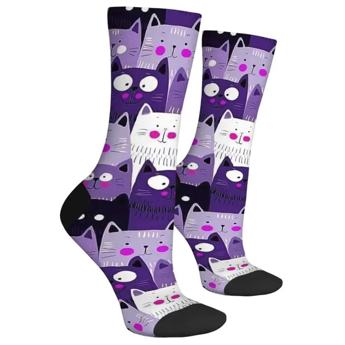 Chaussettes mi-mollet à motif de chat violet