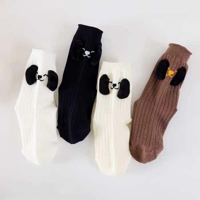 4 paires de chaussettes d'automne pour enfants de 1 à 12 ans, chaussettes tricotées en coton avec chien brodé de dessin animé mignon pour filles et garçons, chaussettes de sport scolaires