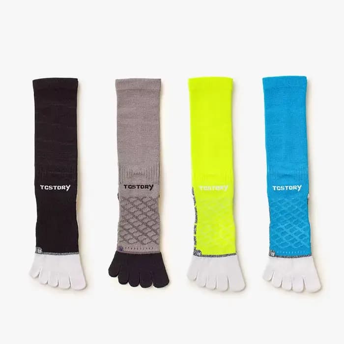 Chaussettes de Sport à cinq doigts pour hommes, chaussettes colorées pour Marathon, longue course à pied, Absorption, semelle épaisse en serviette, chaussettes de Tennis