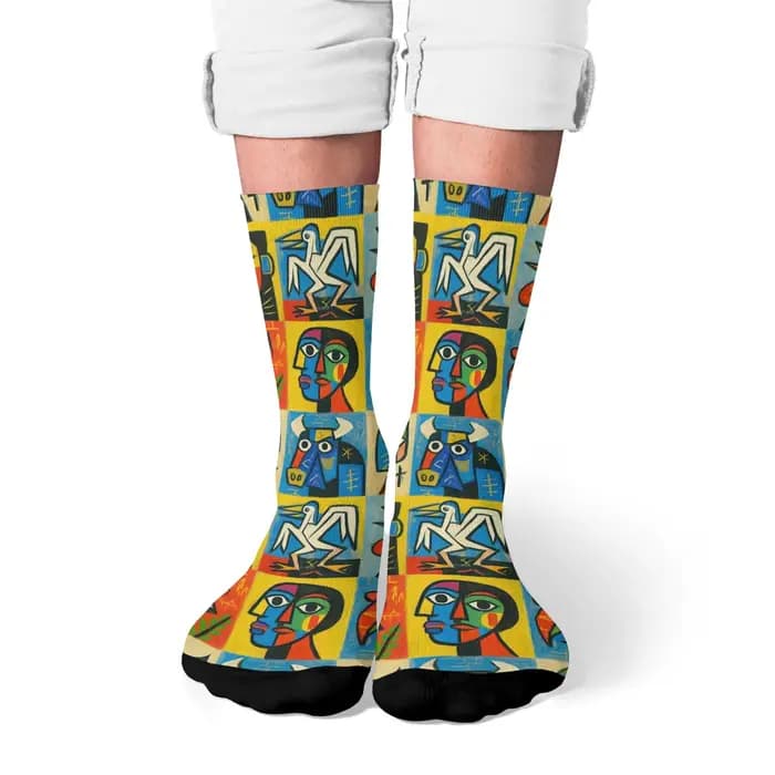 Chaussettes fantaisie à motifs abstraits, style rétro, mode streetwear, chaussettes pour hommes, confortables, respirantes, chaussettes de sport décontractées pour l'extérieur