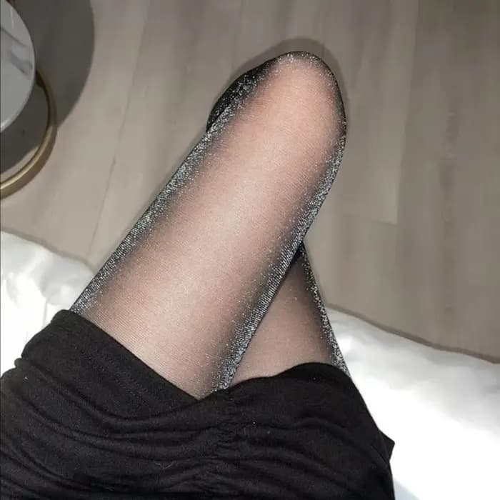 Collants transparents en soie noire brillante et Sexy pour femmes