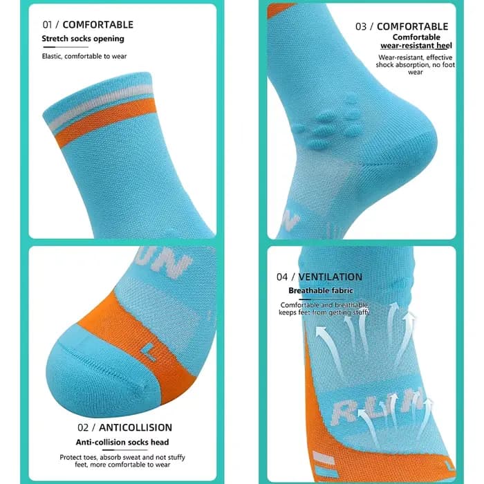 Loogdeel Chaussettes de course professionnelles respirantes à séchage rapide, chaussettes de sport pour marathon, absorbant la sueur, chaussettes élastiques pour le basketball et le cyclisme