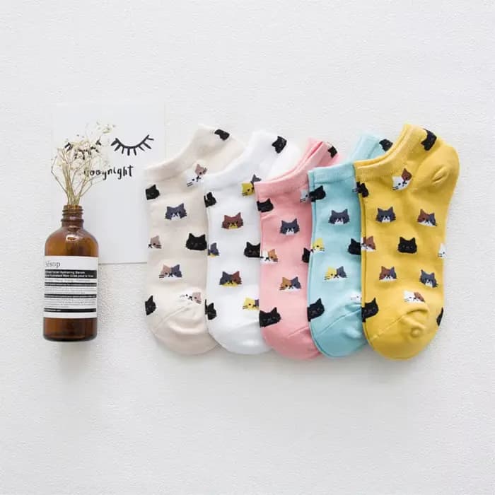 Chaussettes Courtes de Style Coréen pour Femme, 5 Paires, Animal, Chat, Chien, Krasnoise, Coupe Basse, Rinçage, Happy Sok, Medias Streetwear, Printemps