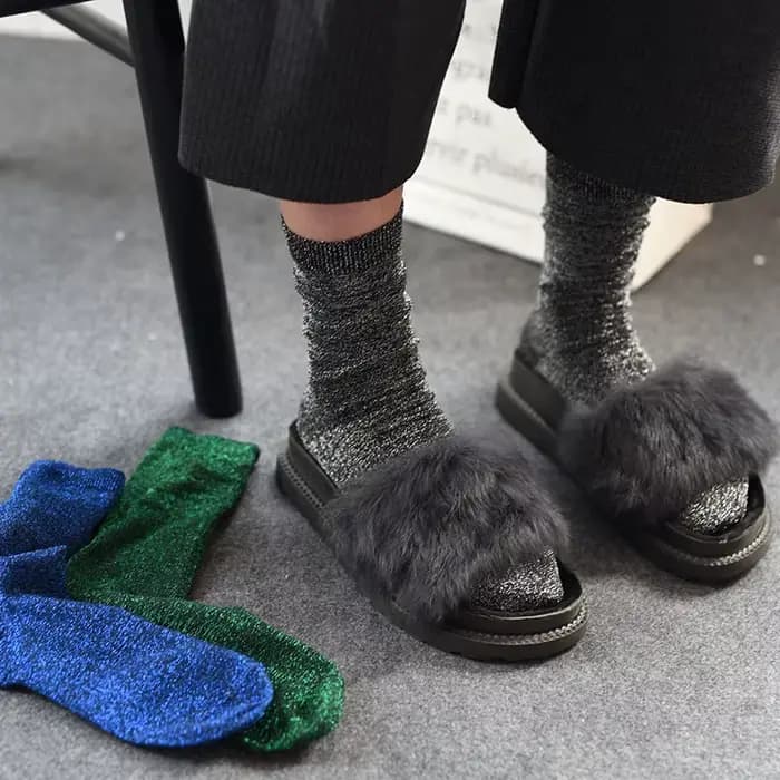 Chaussettes en soie dorée et argentée pour femmes