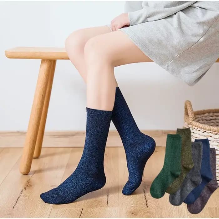 Couleur japonaise luxe Lurex fil métallique paillettes scintillantes équipage chaussettes brillant noir violet Klein bleu mignon Kawaii cadeau concepteur