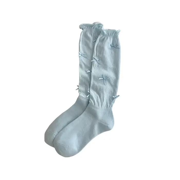Chaussettes pour femmes, style ballet, chaussettes en tissu éponge, longues avec nœud, style étudiant, faciles à assortir, fines et style été