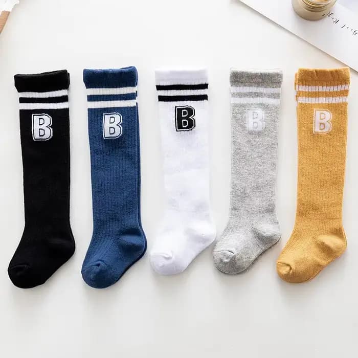 Chaussettes longues en coton avec lettre B pour bébé, chaussettes hautes pour nouveau-né, chaussettes chaudes pour garçon et fille, rayures à la mode, automne et hiver
