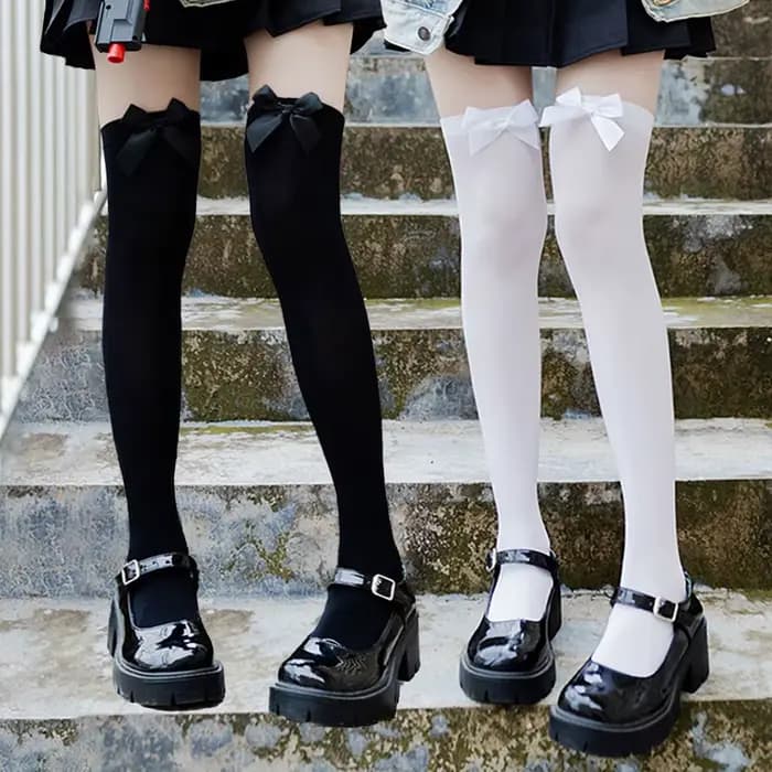Chaussettes hautes à nœud Opaque pour femmes