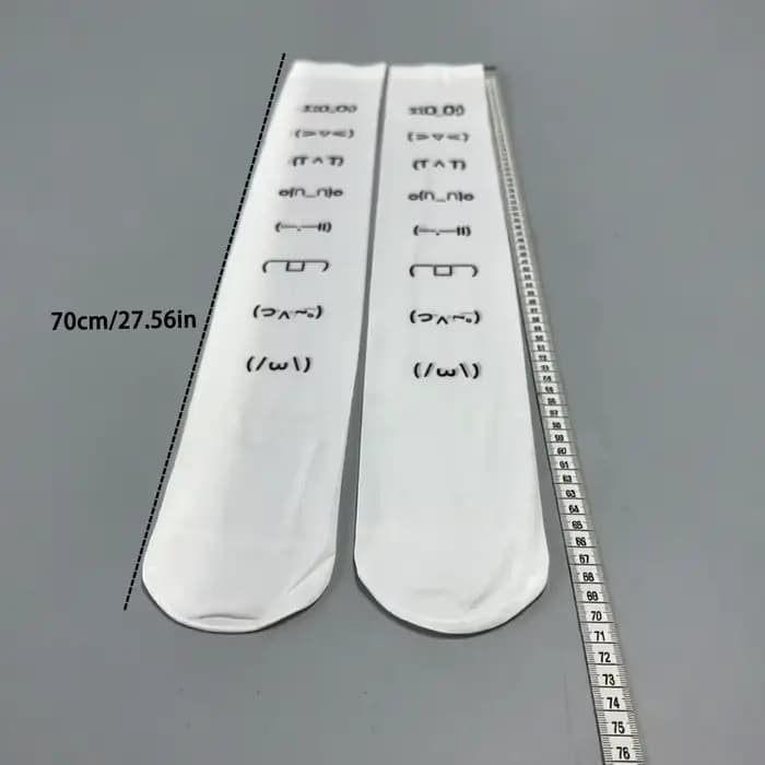 Kawaii expression blanc Graffiti lettre imprimer chaussettes longues Harajuku sur genou cuisse haute bas Y2K Cosplay chaussettes mignonnes Kawaii