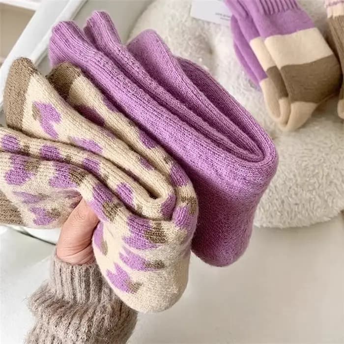 4 paires de luxueux chaussettes en tricot coeur violet – douces, chaudes et confortables pour l'automne et l'hiver – Chaussettes tendance pour femmes