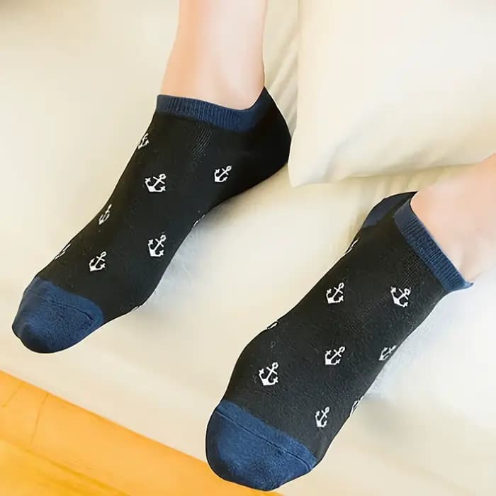 5 paires de chaussettes de cheville décontractées de style nautique de couleurs mélangées