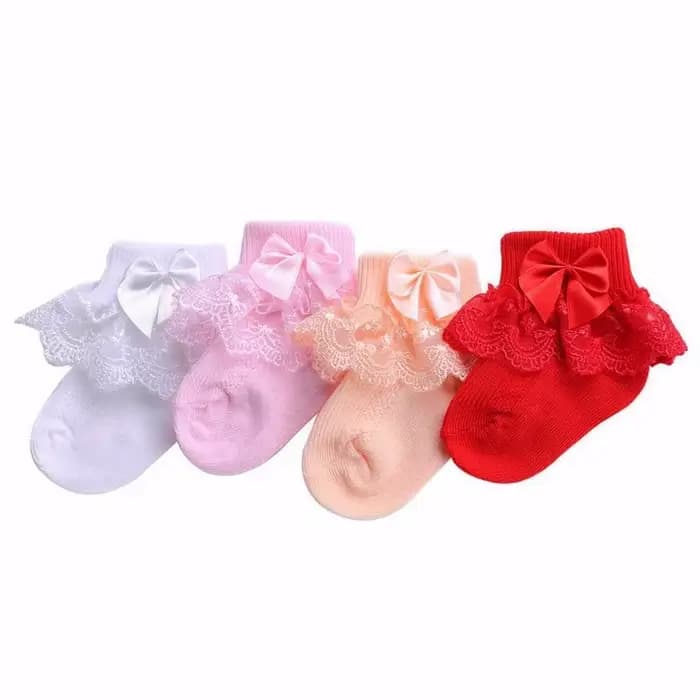 Chaussettes en coton avec nœud en dentelle pour bébé fille