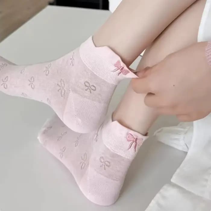 5 paires de chaussettes confortables et respirantes pour femmes, mode printemps-été, avec nœud mignon, chaussettes bateau simples, chaussettes tube simples