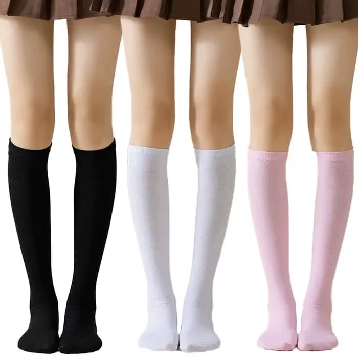 Chaussettes hautes solides pour femmes, style japonais Harajuku créatif, pour cosplay, mi-mollet, noires, blanches, roses, pour femme