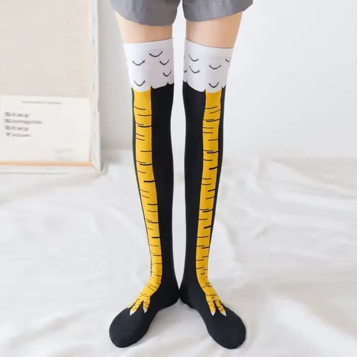 Pattes de poulet pieds chaussettes longues femmes sur le genou bas drôle dessin animé