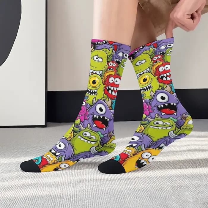 Chaussettes pour hommes motif monstre mignon de dessin animé