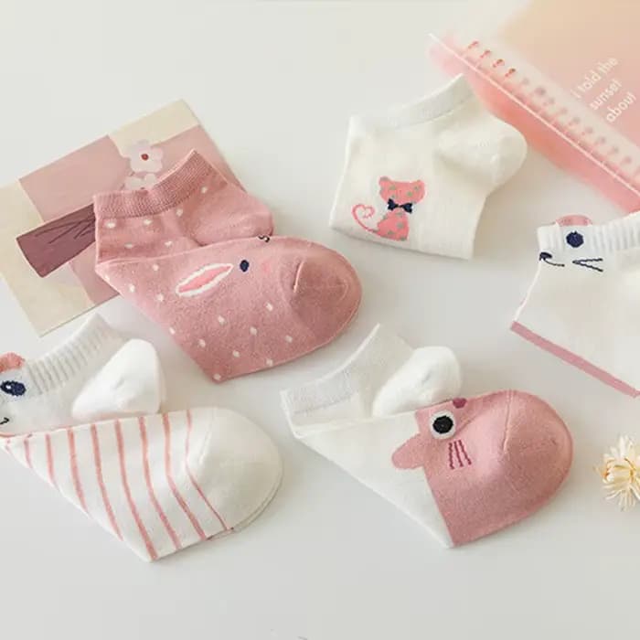 Chaussettes tube court chat rose pour femme