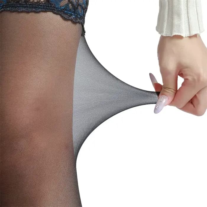 Bas cuissardes rétro bleu et rouge à motif floral de 15 cm de large avec dentelle