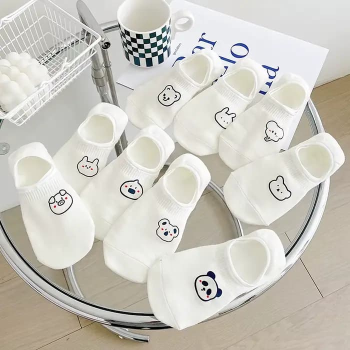 Chaussettes Courtes d'Été en Coton pour Femme, 1/3/5 Paires/Lot, Lapin Blanc, Vache KrasnoKoala, Animal Rincé, Mignon, Drôle, Heureux, Invisible