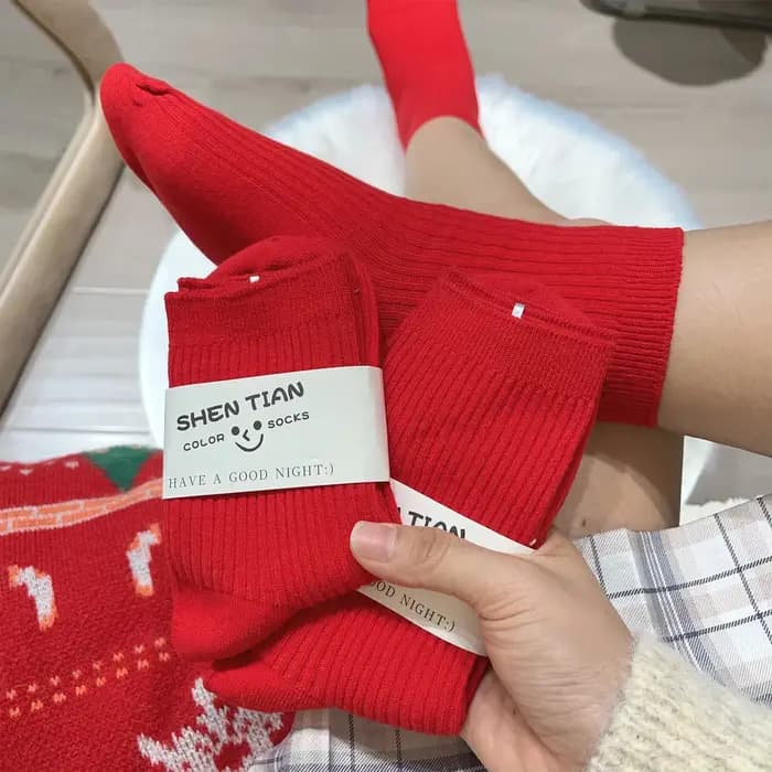 Chaussettes rouges en coton pour hommes et femmes