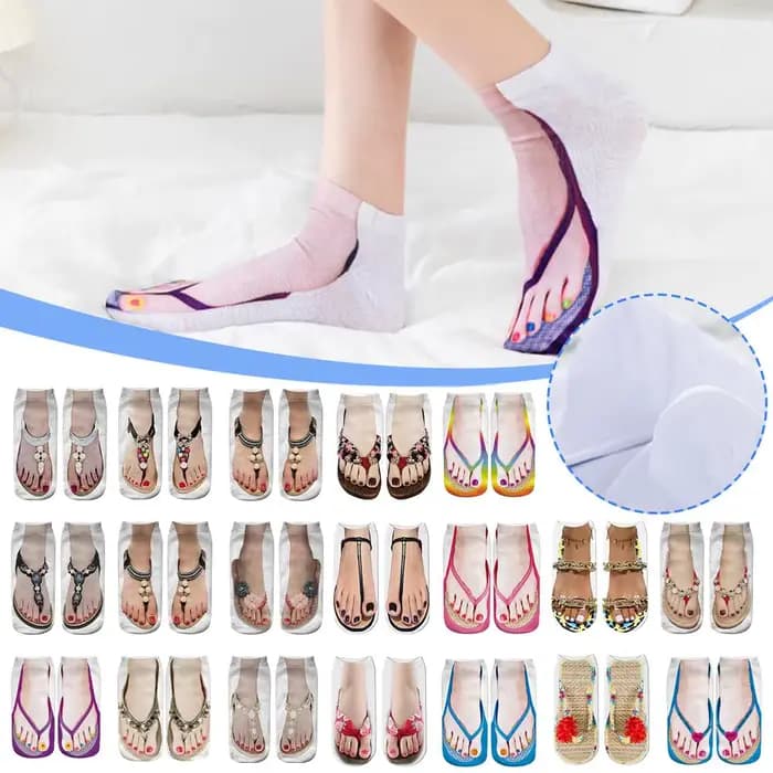 Chaussettes imprimées 3D pour femmes, nouveauté, à faible rinçage, en coton, décontractées, drôles, créatives, tongs, S J4O9