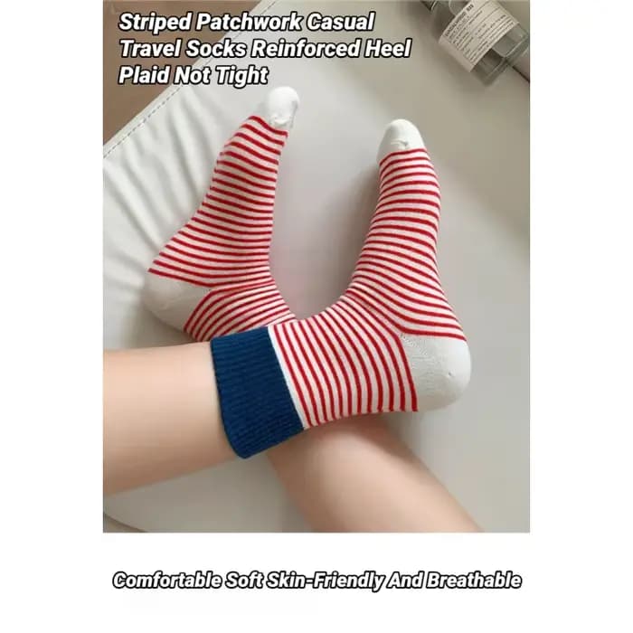 5/10 paires de chaussettes mi-tube en tricot rayé pour femmes