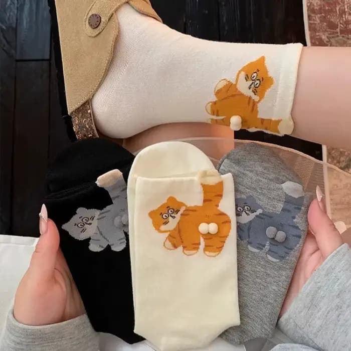Chaussettes à Tube moyen tridimensionnel imprimé chat
