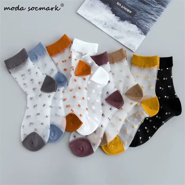 Chaussettes à pois en maille transparente respirante pour femmes