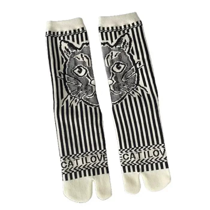 Haute qualité bout fendu femme coton chaussettes printemps automne hiver chat motif lettres rayures confortable deux orteils femmes Tabi Sox