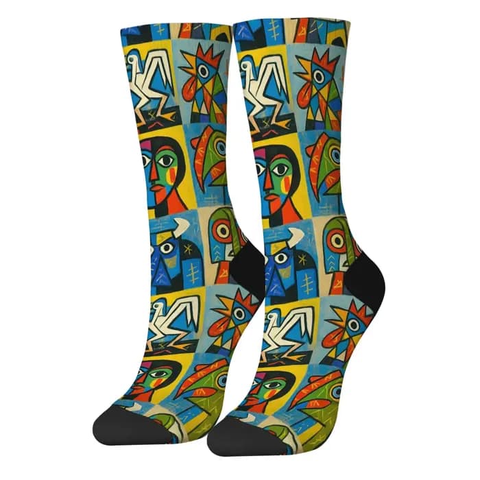 Chaussettes fantaisie à motifs abstraits, style rétro, mode streetwear, chaussettes pour hommes, confortables, respirantes, chaussettes de sport décontractées pour l'extérieur
