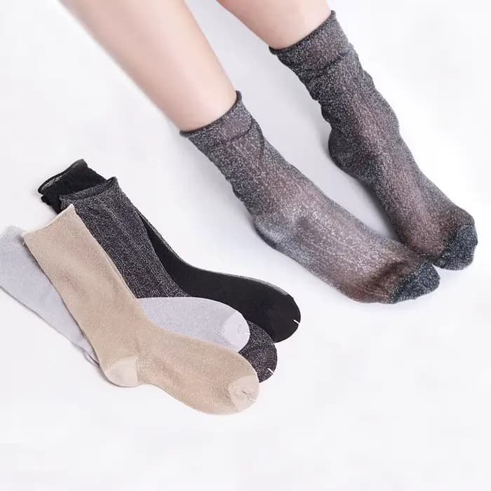 4 paires de chaussettes en soie argentée pour femmes