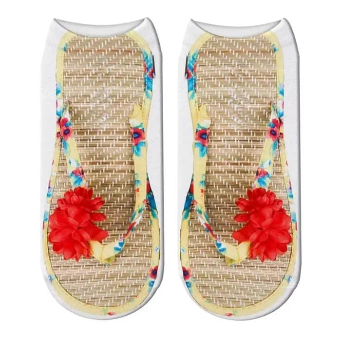 Chaussettes imprimées 3D pour femmes, nouveauté, à faible rinçage, en coton, décontractées, drôles, créatives, tongs, S J4O9